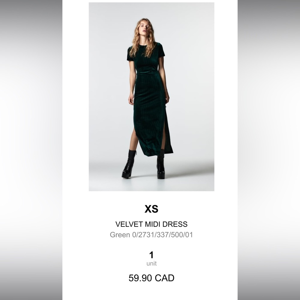 Zara velvet dress with cut out on the side. Perfect for a formal setting
